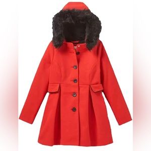 Cat & Jack Girls' Faux Fur Hooded Jacket -red